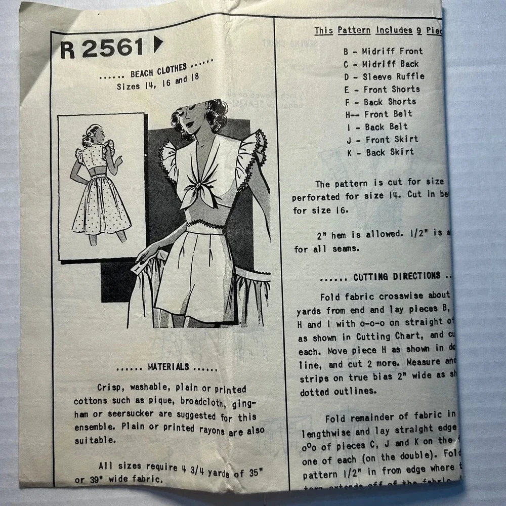Mail Order Vintage 1960's? Pattern #K2561 Beach Clothes Sizes‎ 14, 16 & 18